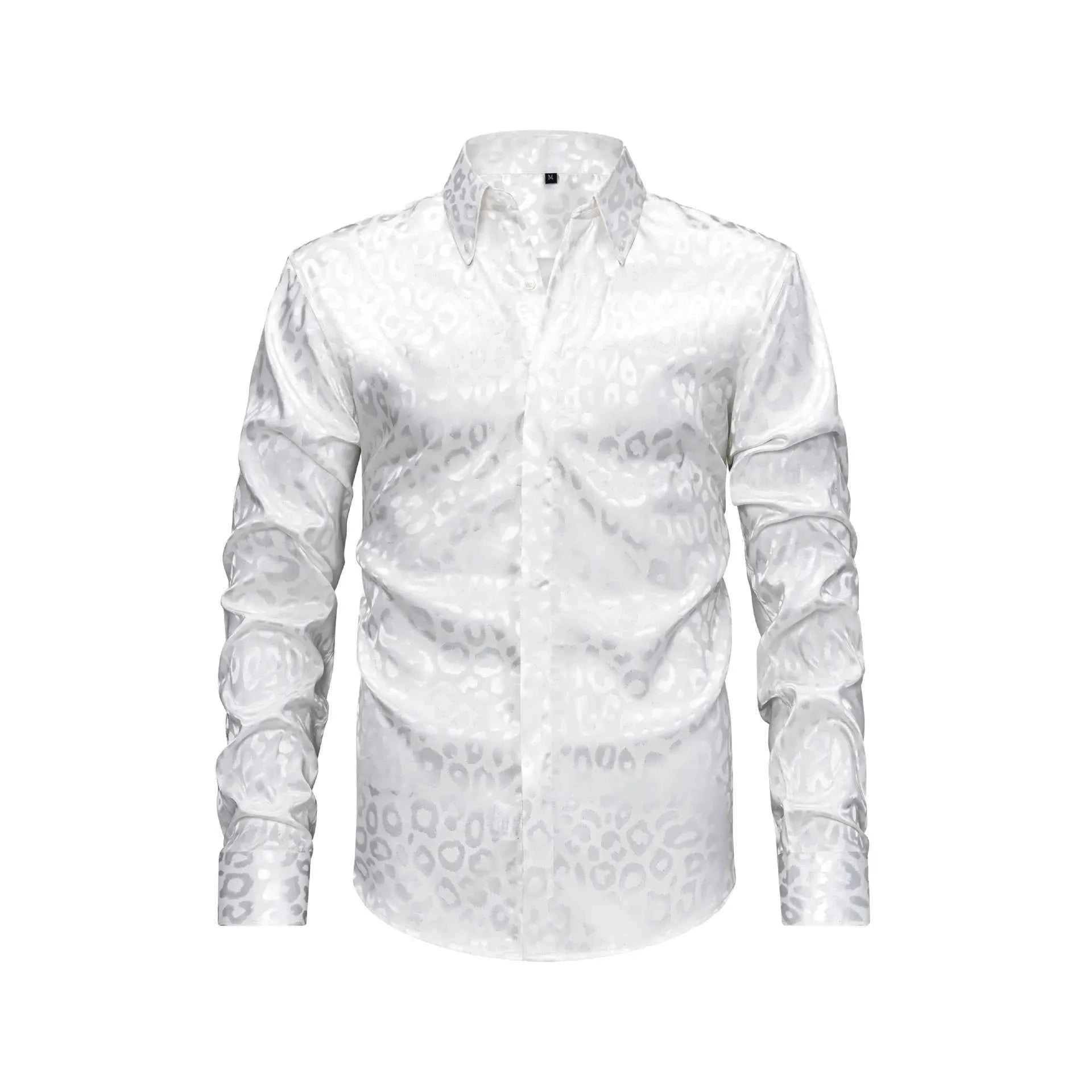 Men's Full Size Leopard Button Down Satin Shirt Plus Size
